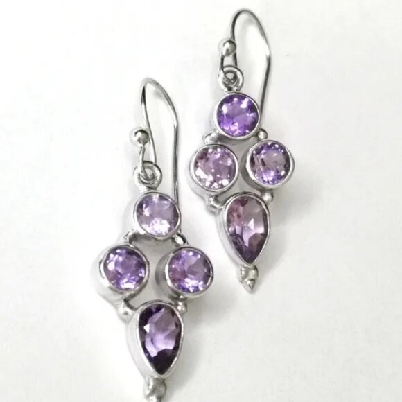 BAMGEM Jewelry - Sterling silver lavender purple Amethyst dangle drop earrings